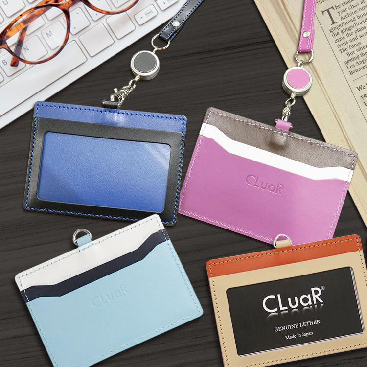 【名入れ可】本革 リール付きIDカードホルダー 横型 日本製 LR0019