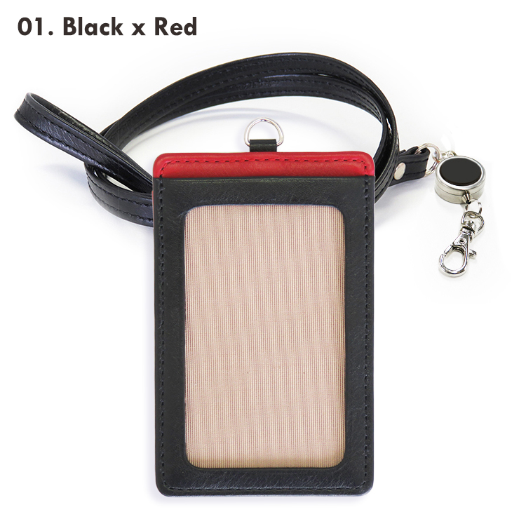 【名入れ可】本革 リール付きIDカードホルダー 縦型 LR0026N