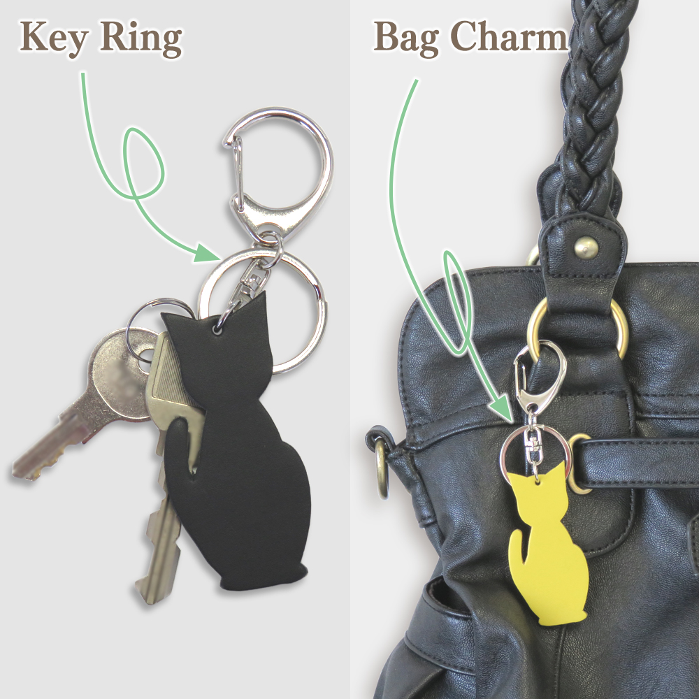 【名入れ可】本革 猫チャームキーホルダー キーリング 日本製 LR0030