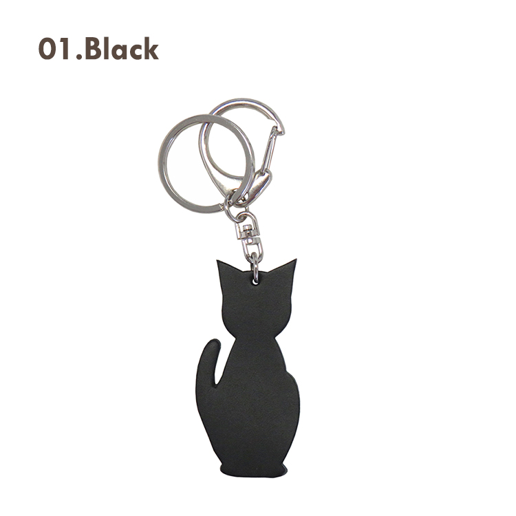 【名入れ可】本革 猫チャームキーホルダー キーリング 日本製 LR0030