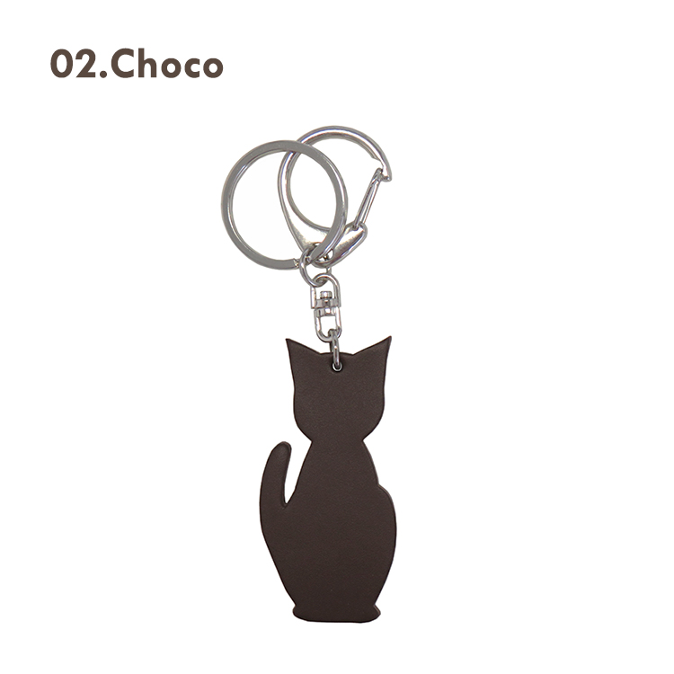 【名入れ可】本革 猫チャームキーホルダー キーリング 日本製 LR0030