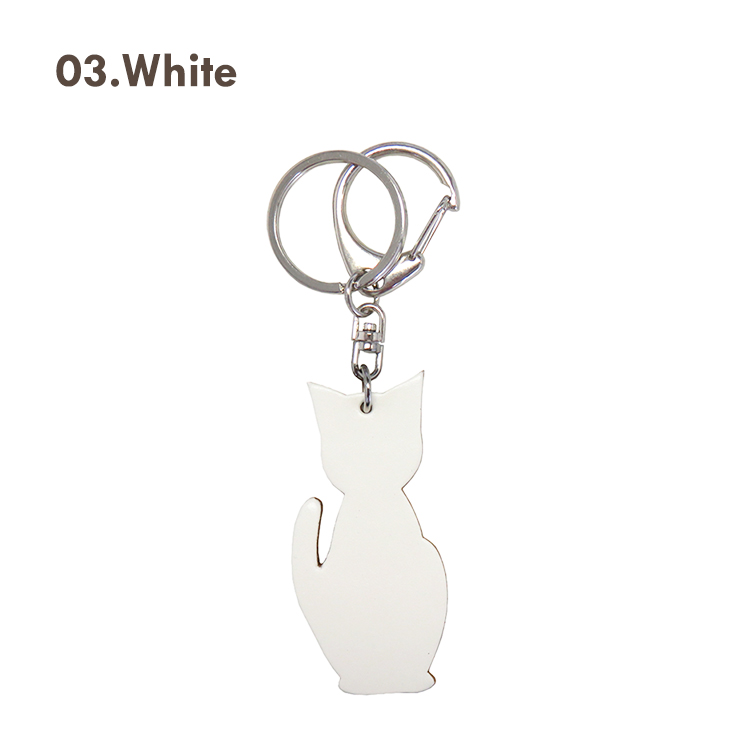 【名入れ可】本革 猫チャームキーホルダー キーリング 日本製 LR0030
