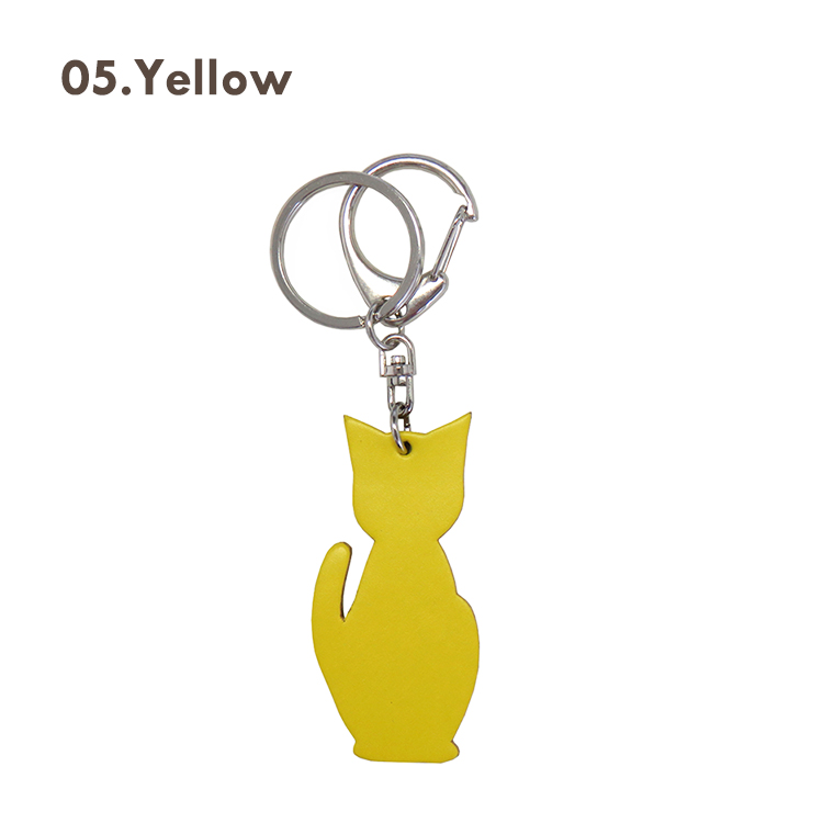 【名入れ可】本革 猫チャームキーホルダー キーリング 日本製 LR0030