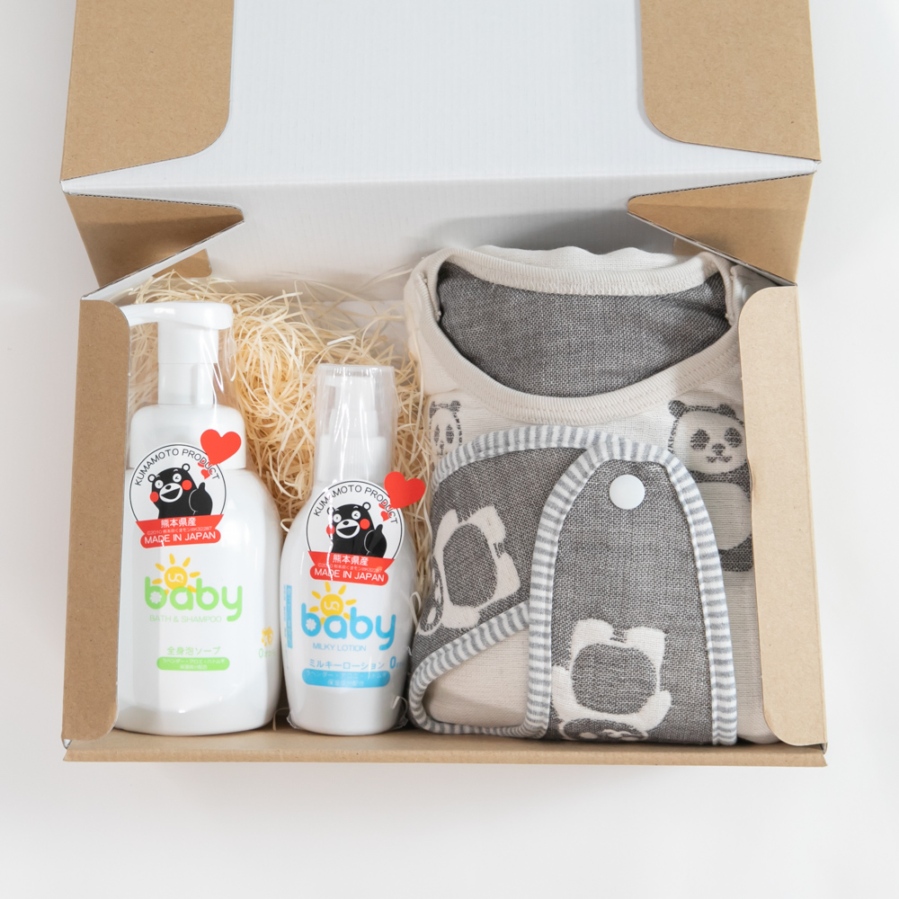 【出産祝いセット】6重織ガーゼ スリーパー＆スタイ・全身泡ソープ本体・ミルキーローション