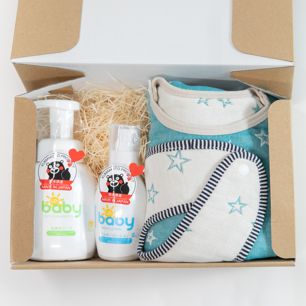 【出産祝いセット】6重織ガーゼ スリーパー＆スタイ・全身泡ソープ本体・ミルキーローション
