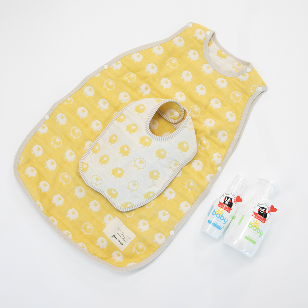 【出産祝いセット】6重織ガーゼ スリーパー＆スタイ・全身泡ソープ本体・ミルキーローション