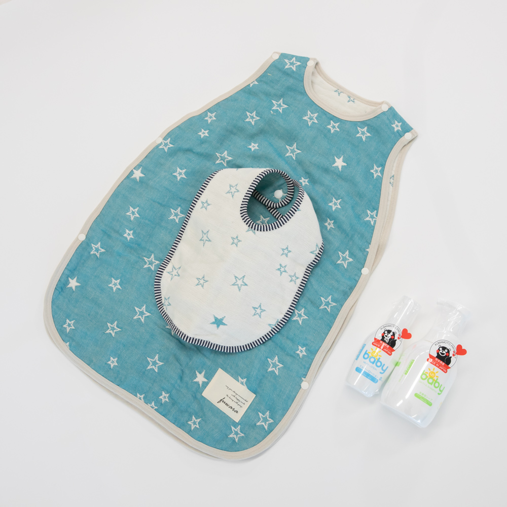 【出産祝いセット】6重織ガーゼ スリーパー＆スタイ・全身泡ソープ本体・ミルキーローション