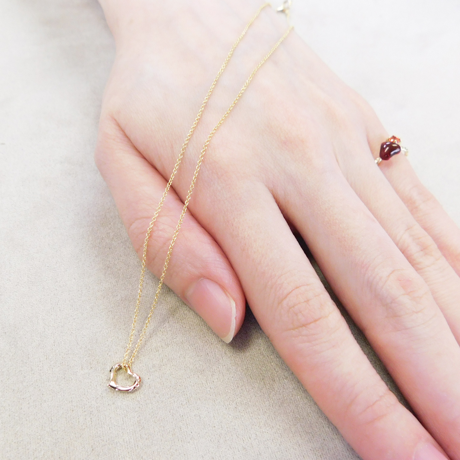 ハートモチーフネックレス＆エポ使い2連ピンキーリングセット