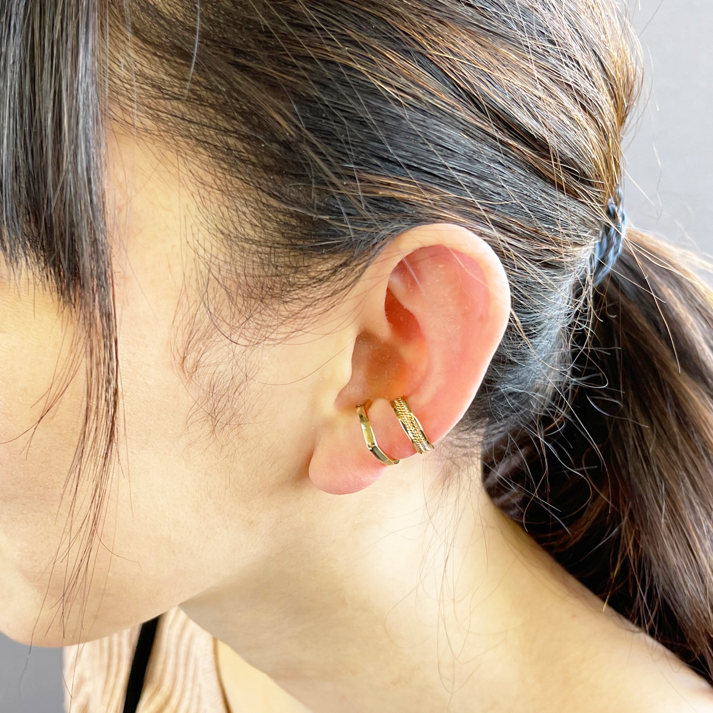 メタルミニデザイン＆シンプルウェーブイヤーカフセット（片耳用）