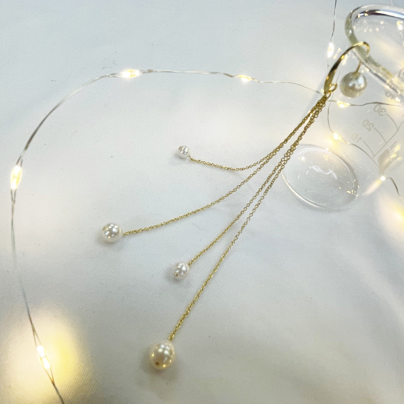 ミニラインストーン＆4連チェーンパール下がりイヤーカフセット（片耳用）