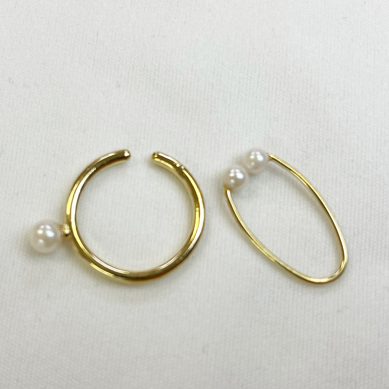 メタル1粒パール＆細身パールイヤーカフセット（片耳用）