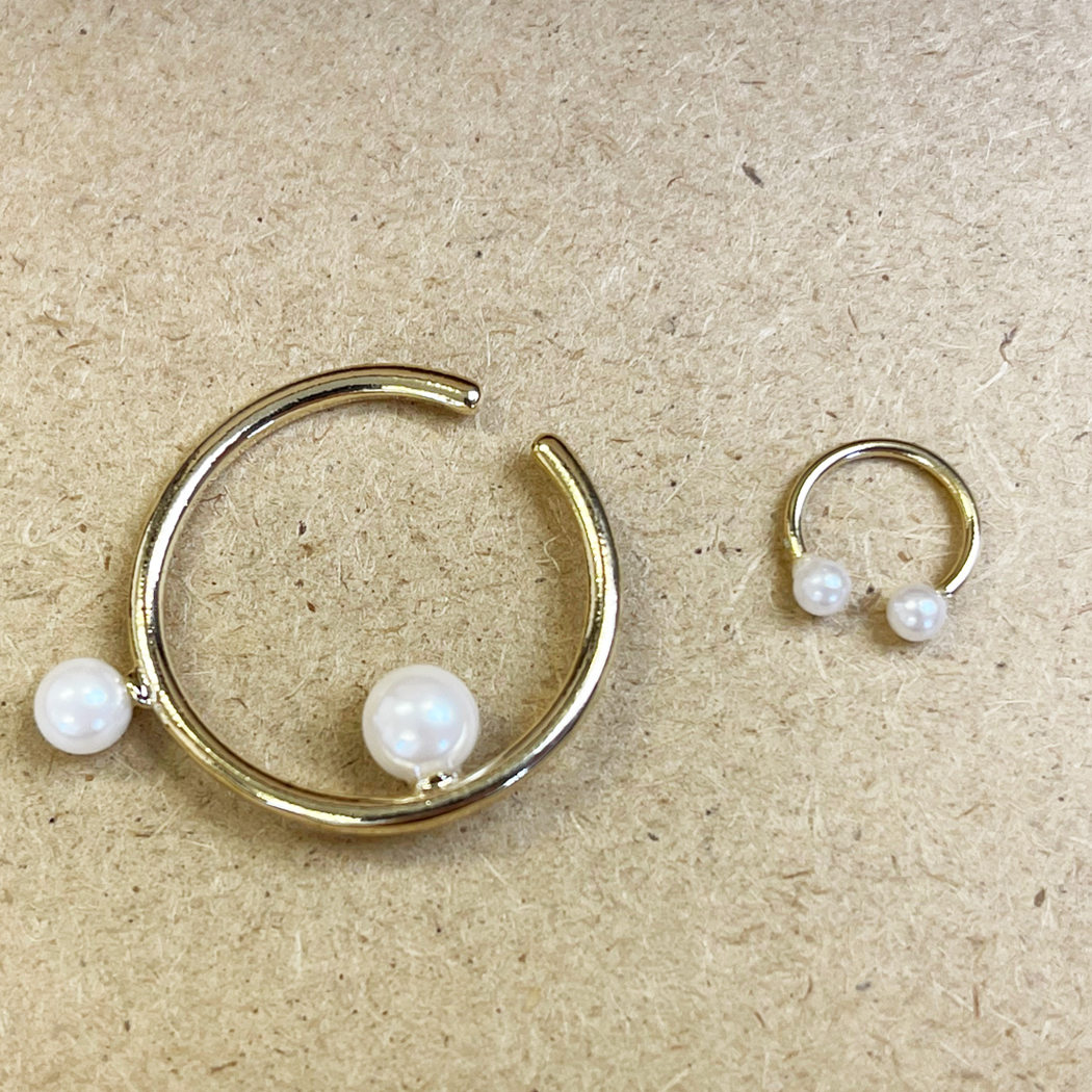 メタル2粒パール＆細身ミニパールイヤーカフセット（片耳用）