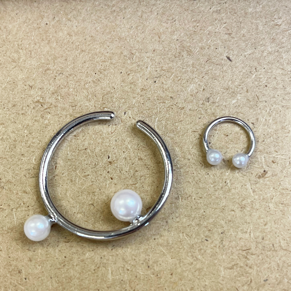 メタル2粒パール＆細身ミニパールイヤーカフセット（片耳用）