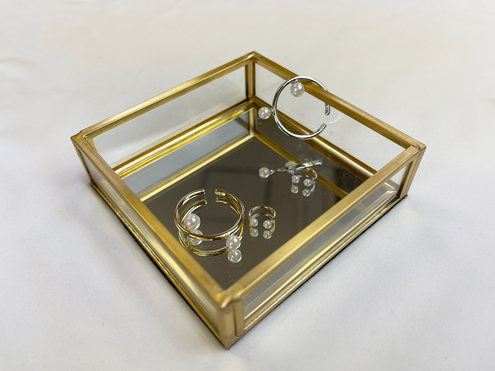 メタル2粒パール＆細身ミニパールイヤーカフセット（片耳用）