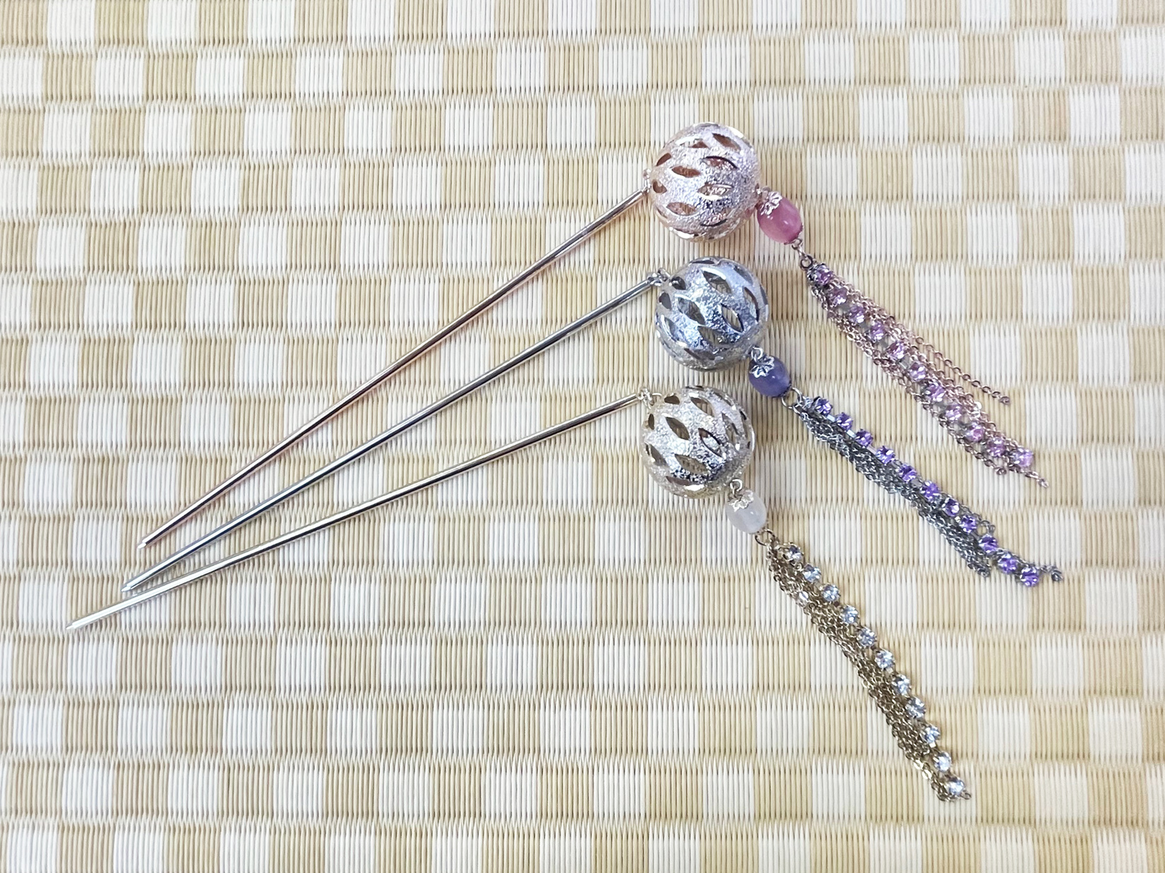 透かしくす玉ラインストーン下がりかんざし