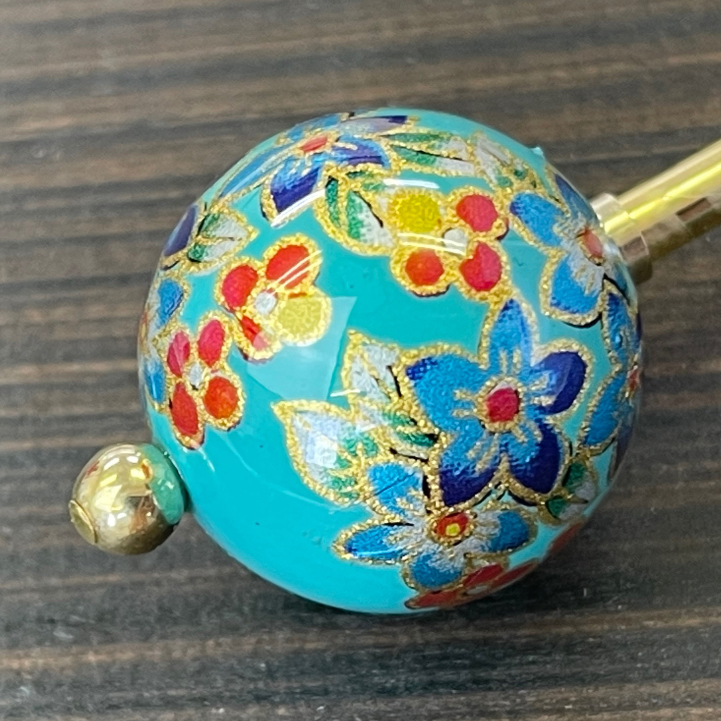 蒔絵風玉かんざしフラワーテイスト＆ガラスＵピン