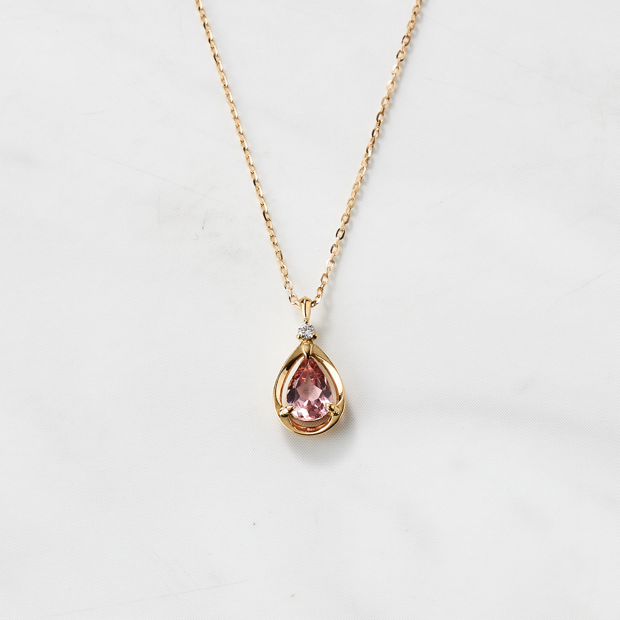 K18イエローゴールド ピンクトルマリン・ダイヤモンド ペンダント