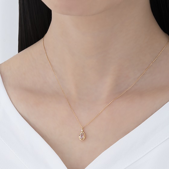 K18イエローゴールド ピンクトルマリン・ダイヤモンド ペンダント