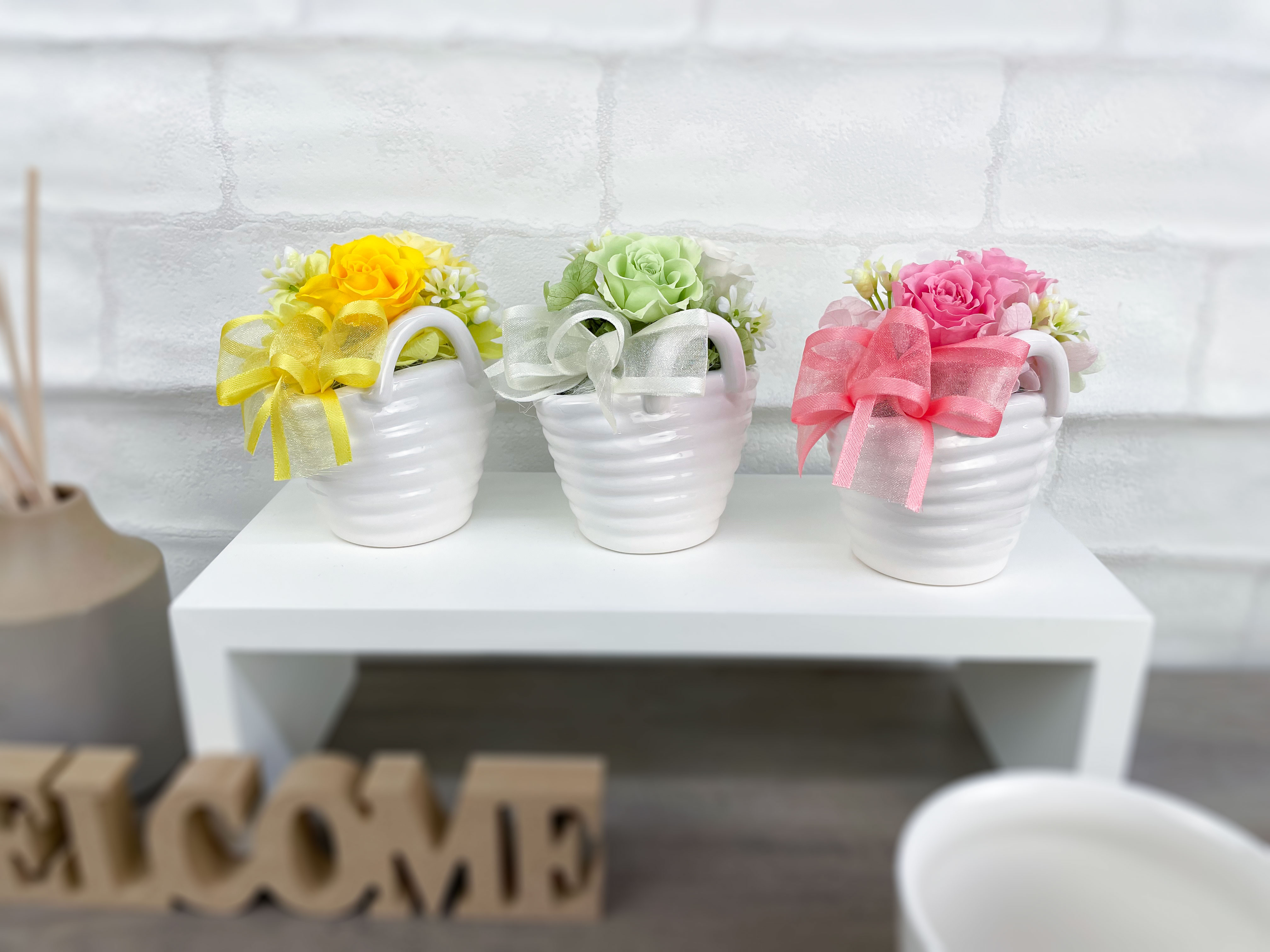 パニエ 陶器アレンジ プリザーブドフラワー