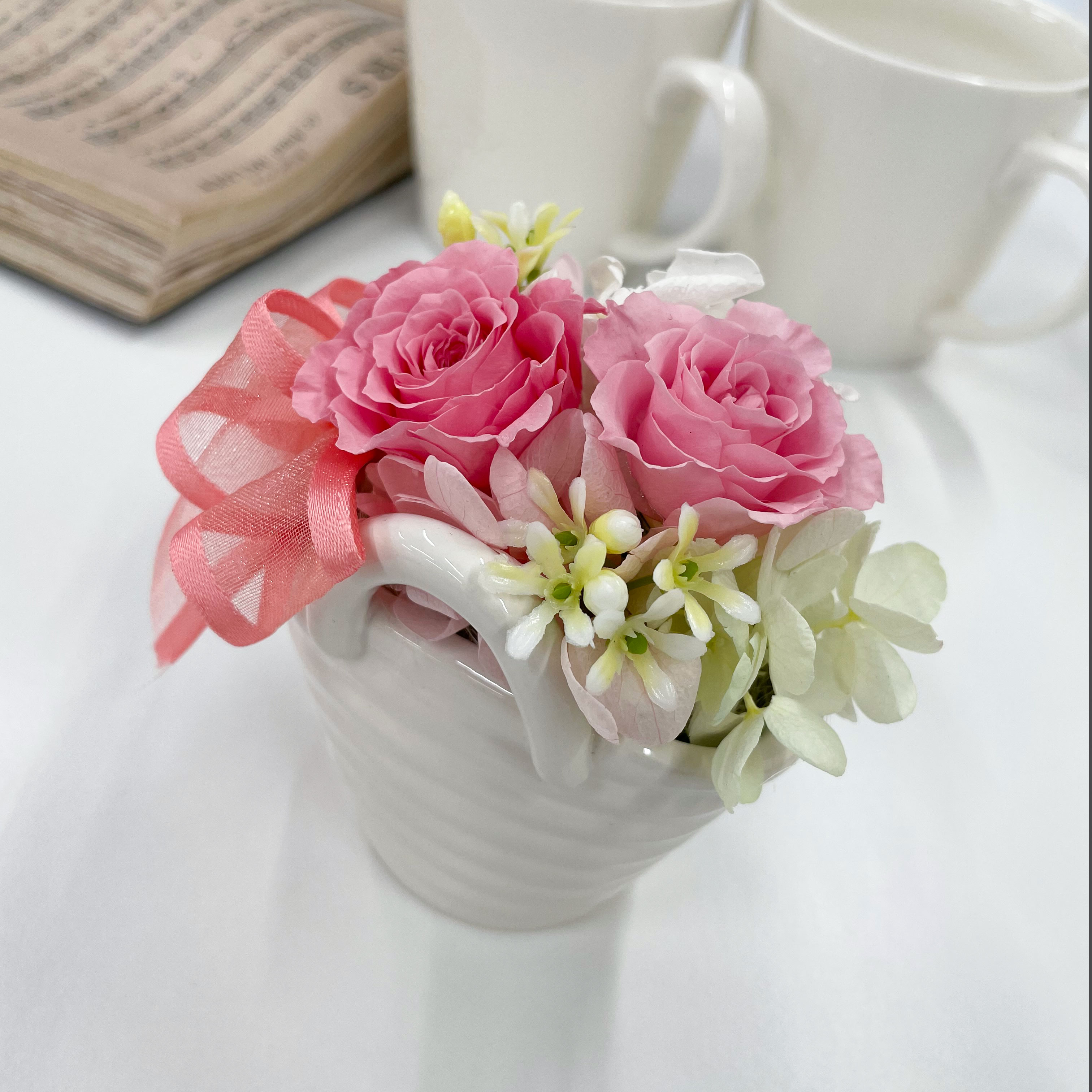 パニエ 陶器アレンジ プリザーブドフラワー