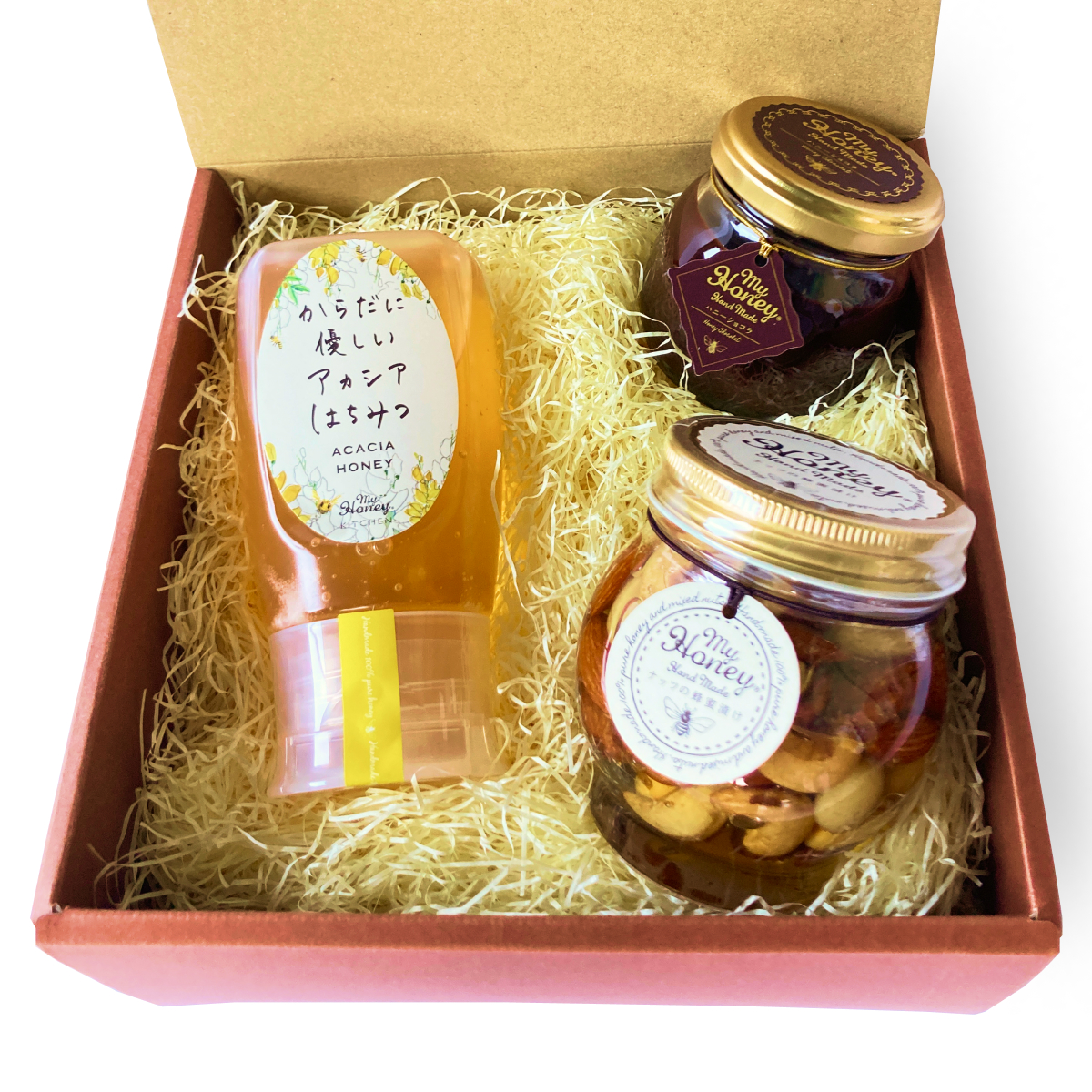 ナッツの蜂蜜漬けL＆ハニーショコラM&アカシアハニーチューブボトル300g