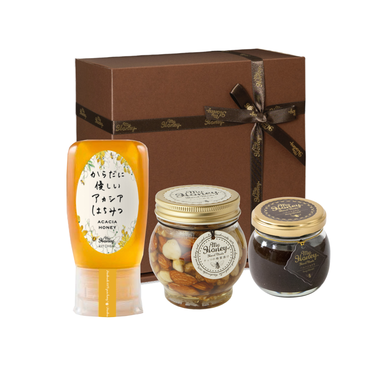 ナッツの蜂蜜漬けL＆ハニーショコラM&アカシアハニーチューブボトル300g