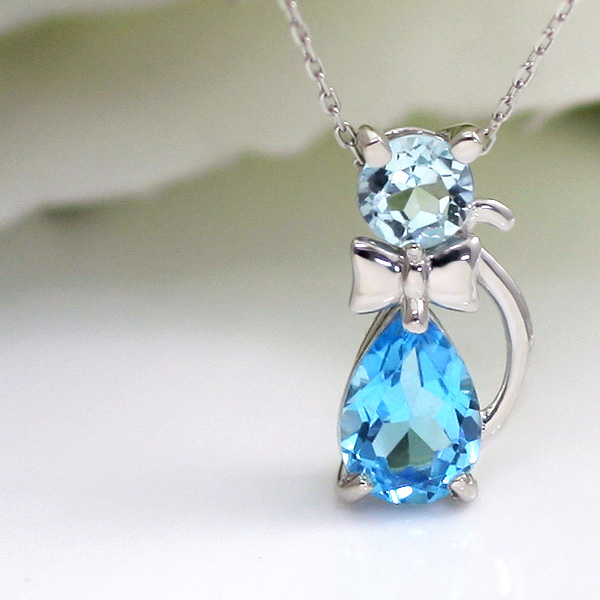 誕生石 猫モチーフネックレス 天使のクマさんセット