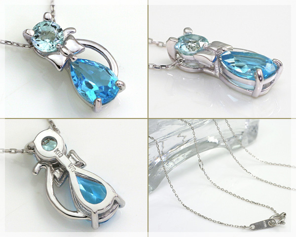 誕生石 猫モチーフネックレス 天使のクマさんセット