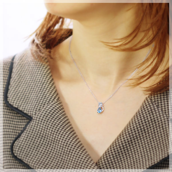 誕生石 猫モチーフネックレス 天使のクマさんセット