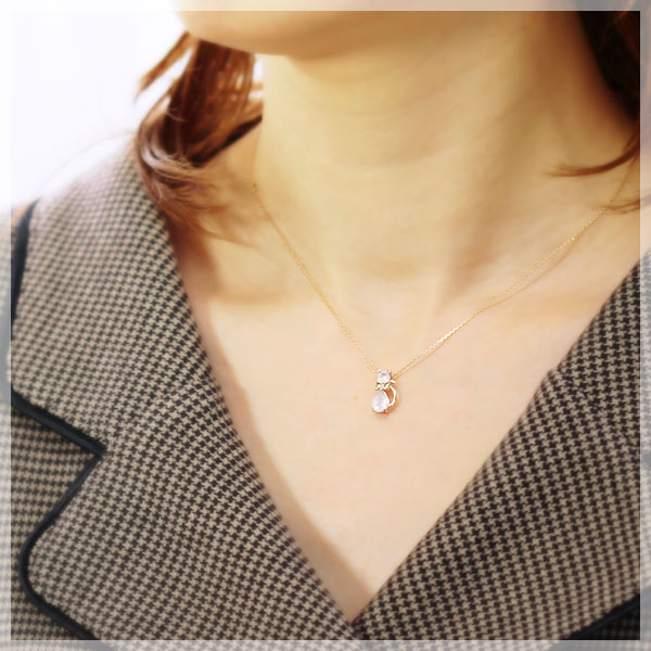 誕生石 猫モチーフネックレス 天使のクマさんセット