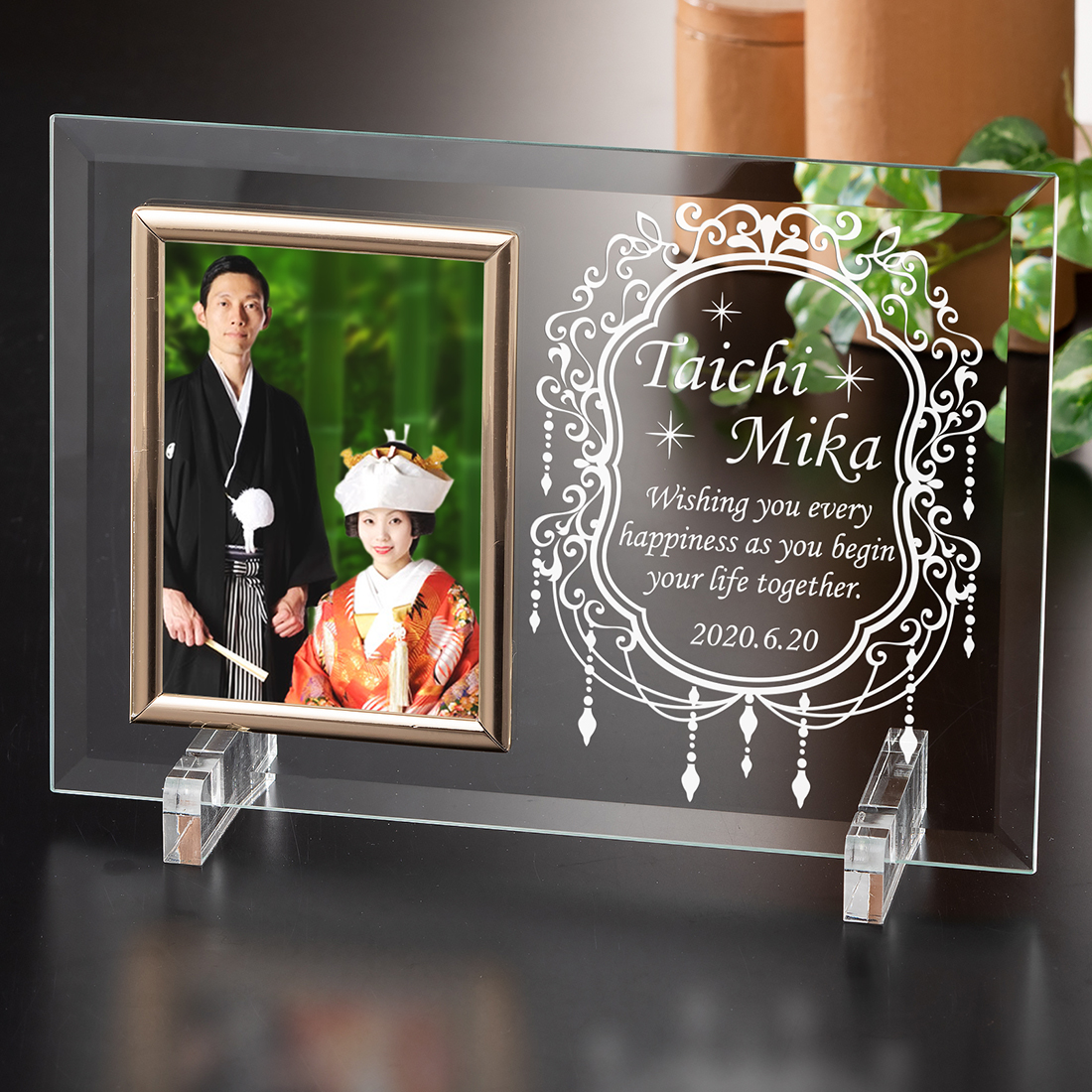 ブライダルフォトフレーム ガラス製 横型