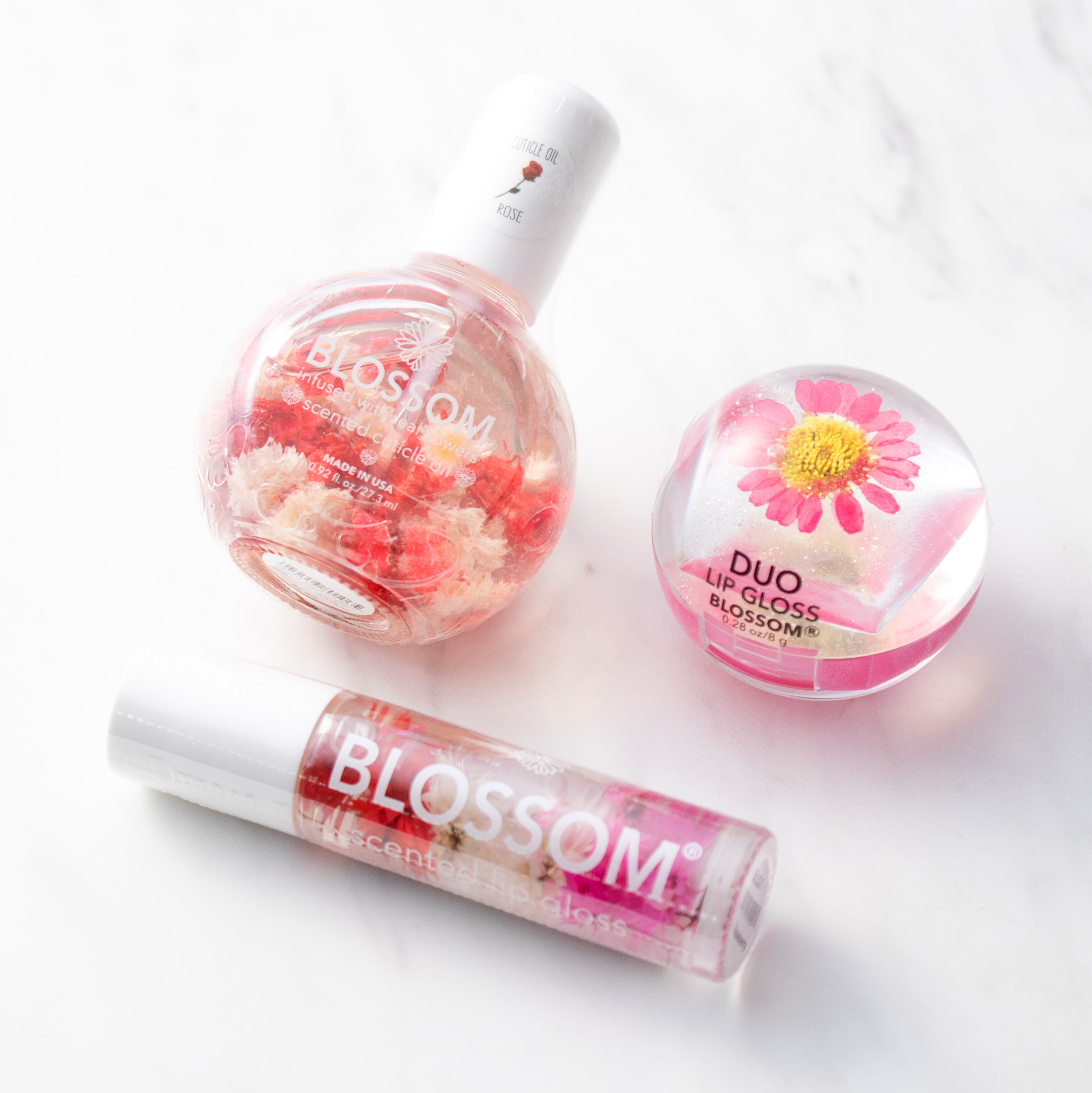 ドライフラワー入りコスメ pink 3点セット［ネイルオイル＆リップグロス＆デュオリップグロス］