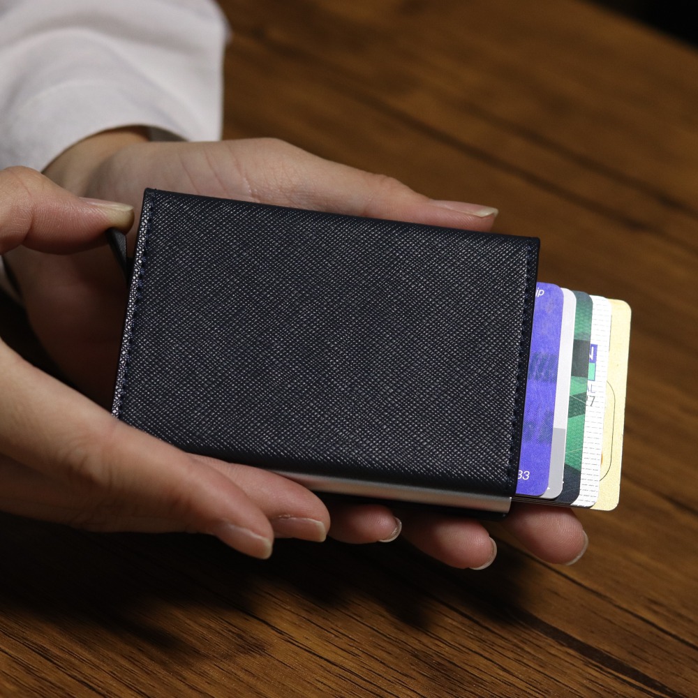 スライドカード式  本革 三つ折りミニ財布