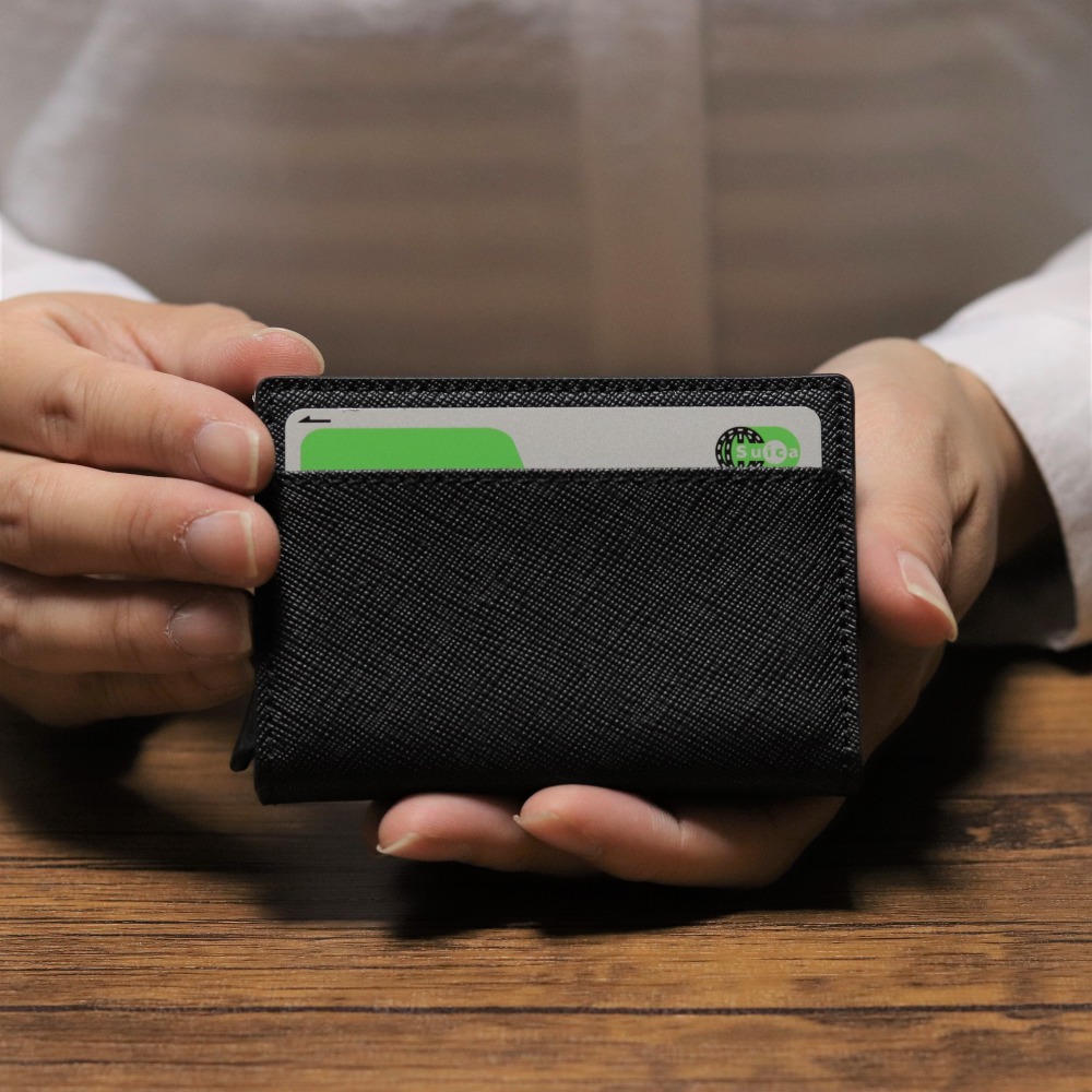 スライドカード式  本革 三つ折りミニ財布