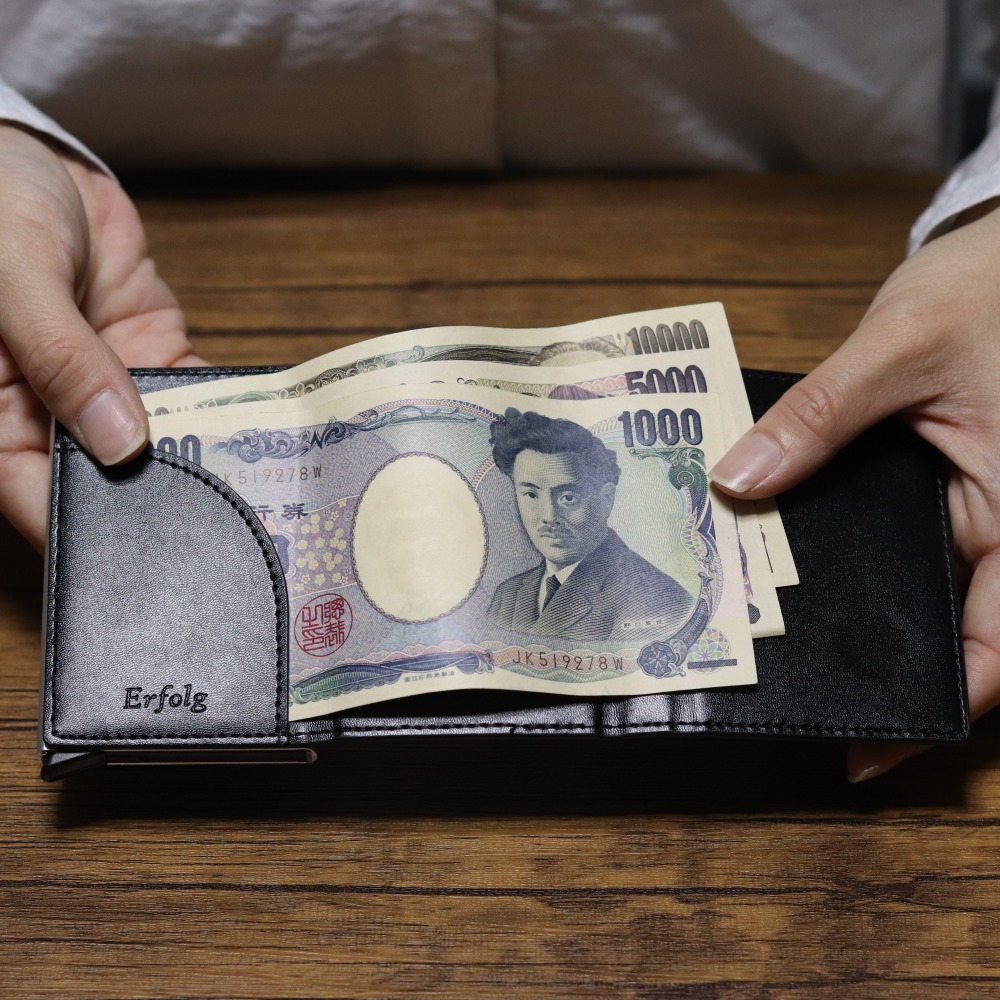 スライドカード式  本革 三つ折りミニ財布