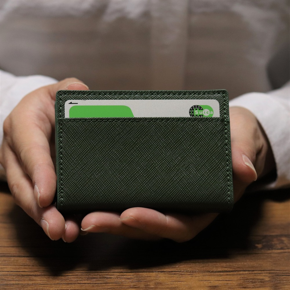 スライドカード式  本革 三つ折りミニ財布