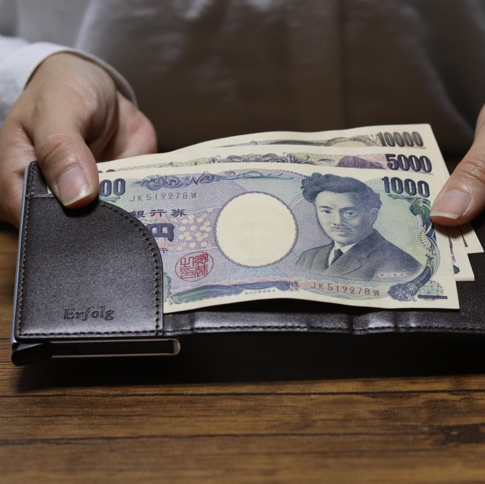 スライドカード式  本革 三つ折りミニ財布