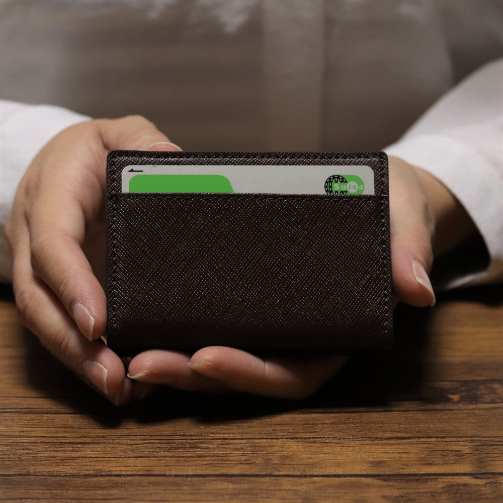 スライドカード式  本革 三つ折りミニ財布