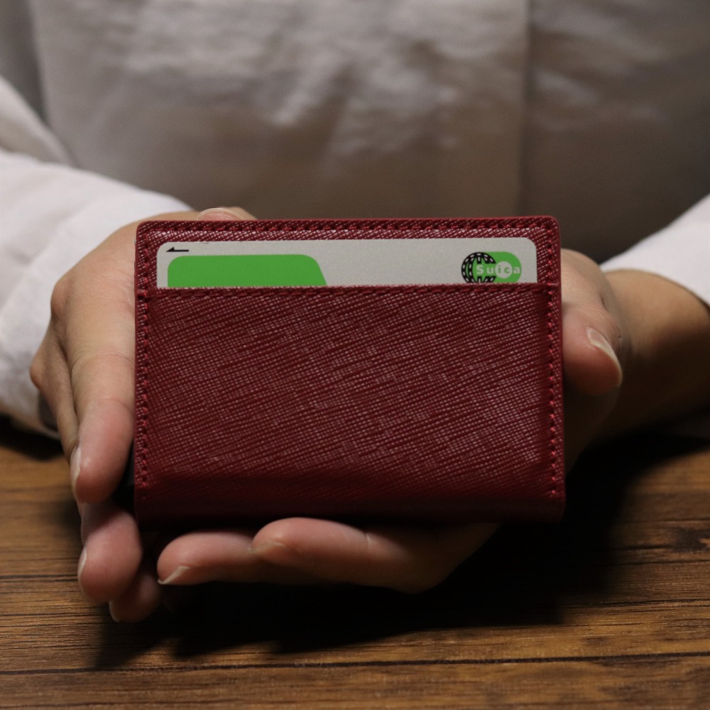 スライドカード式  本革 三つ折りミニ財布