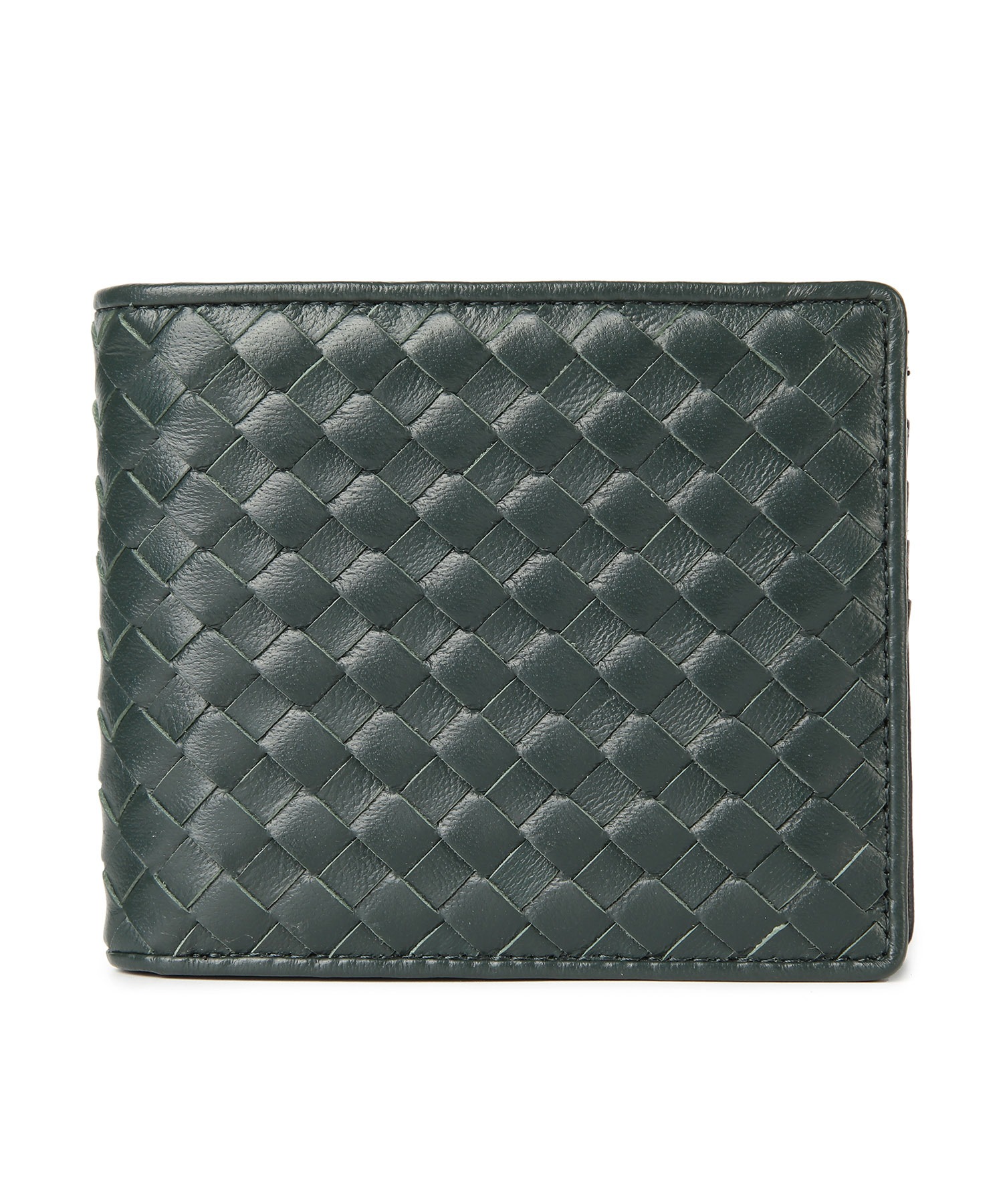 ﾗﾑ革編込み二つ折り財布