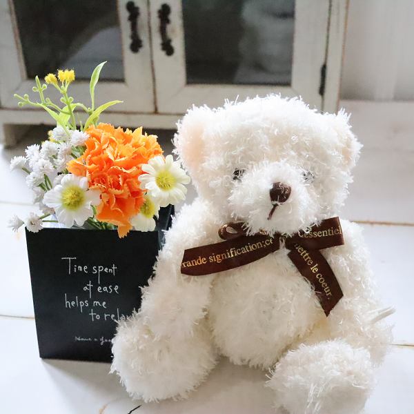 選べるぬいぐるみとカーネーションアレンジ　魔法の水　マジカルウォーター　