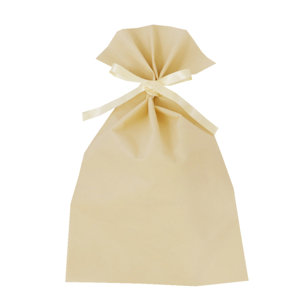 ラッピング用不織布巾着袋Lサイズ　10枚セット ベージュ(不織布)