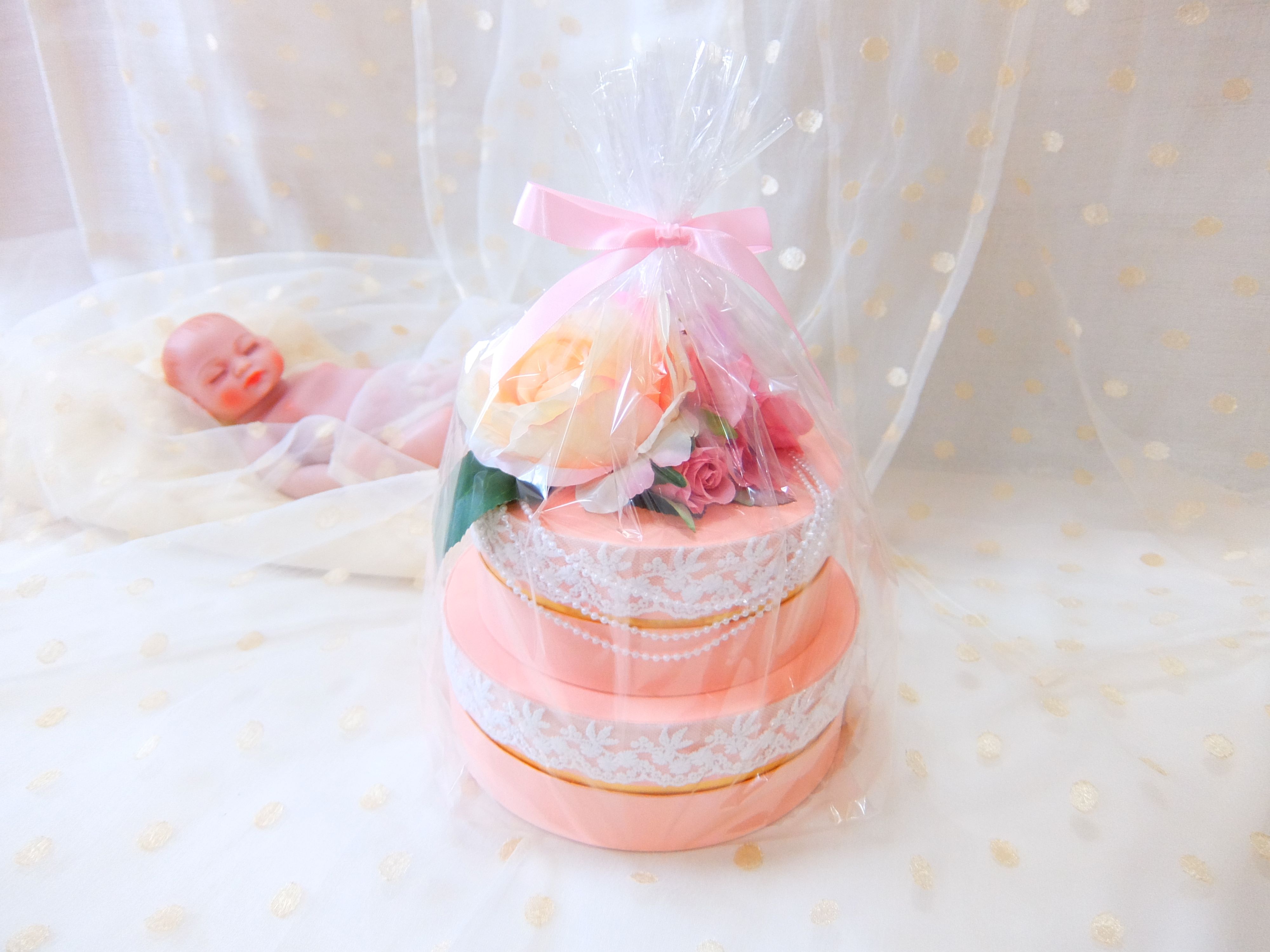 【タンプ限定】ダイパーケーキボックスタイプ2段ピンクローズ