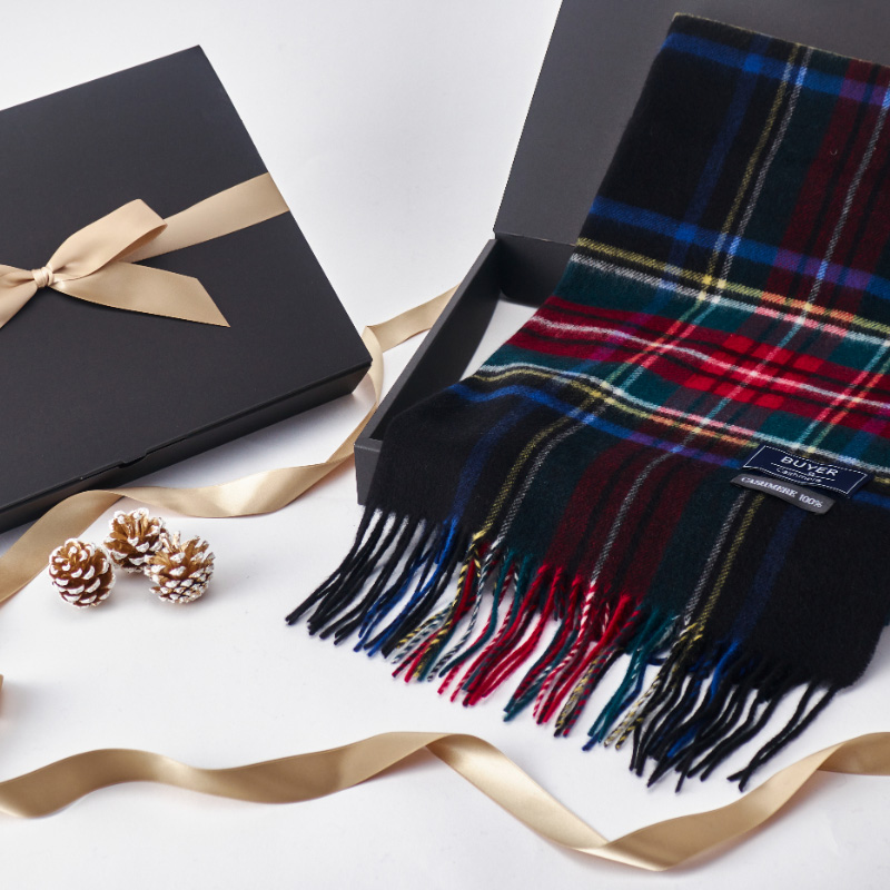 【刺繍名入れギフト】カシミヤ100% チェック大判ストール