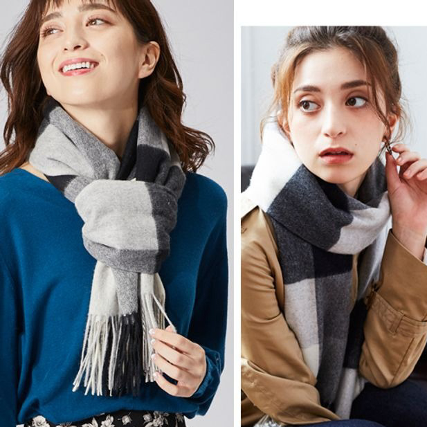 【刺繍名入れギフト】カシミヤ100% チェック大判ストール