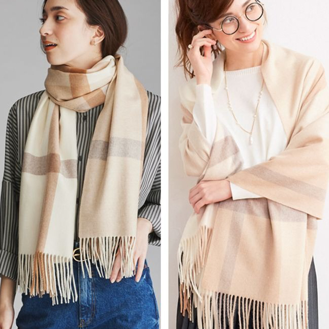 【刺繍名入れギフト】カシミヤ100% チェック大判ストール