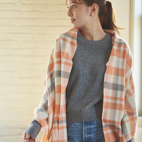 【刺繍名入れギフト】カシミヤ100% チェック大判ストール