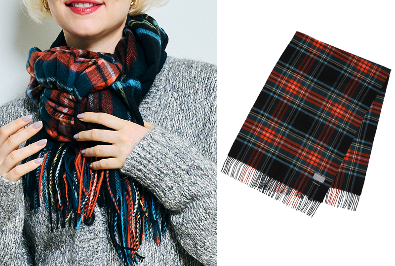 【刺繍名入れギフト】カシミヤ100% チェック大判ストール