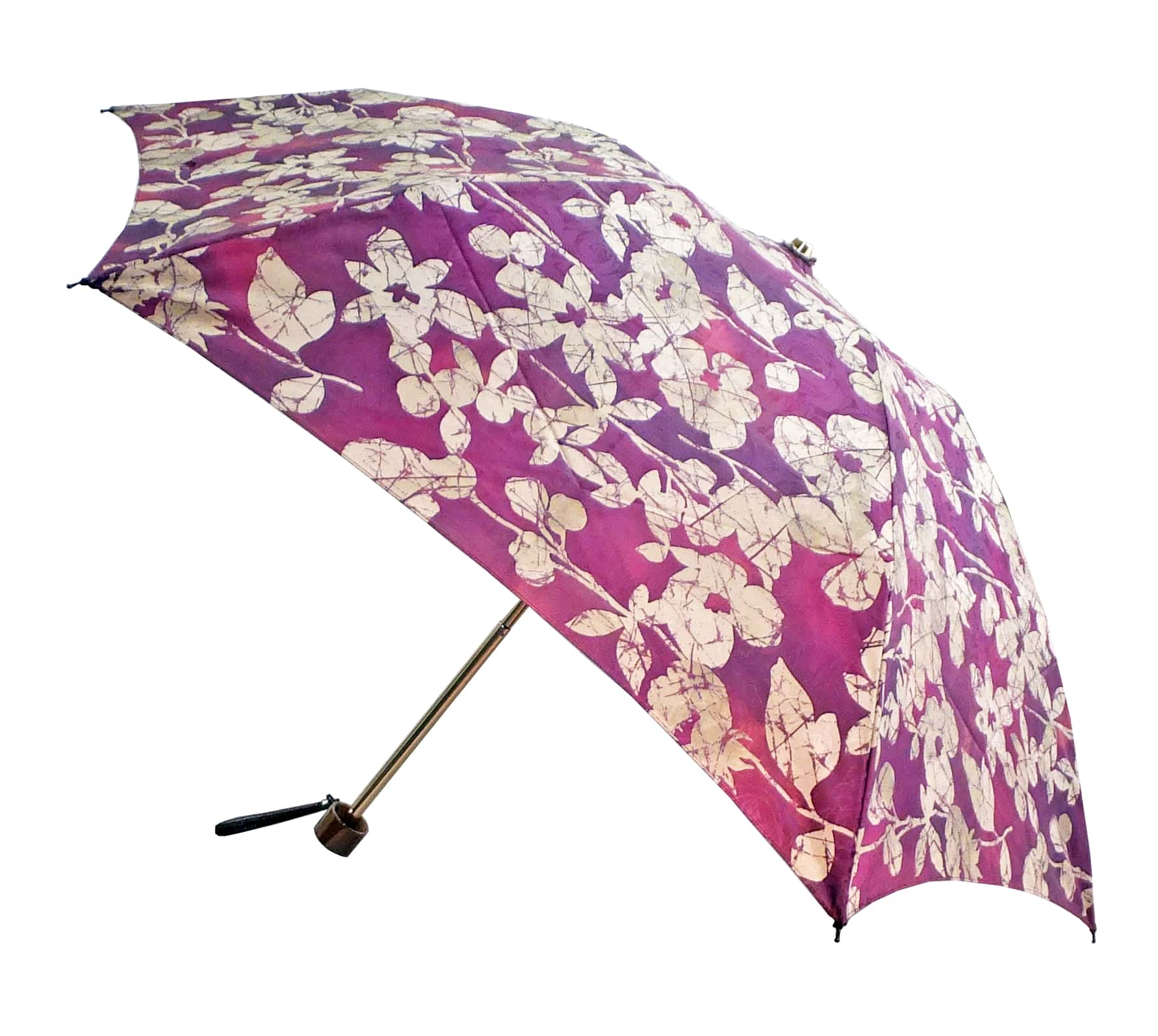 日本製　晴雨兼用傘　絹ジャカード　ろうけつ染め　柿渋柄　折りたたみミニ傘