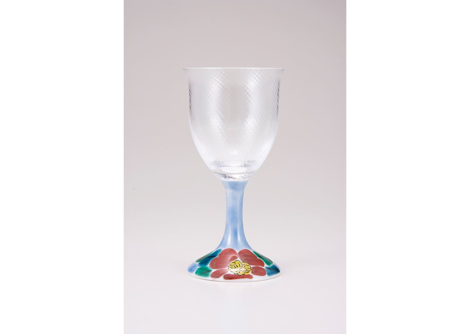 ワイングラス小(斜) 山茶花ブルー | 九谷和グラスのプレゼント・ギフト